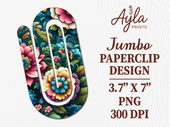 Colorful Floral Pattern Jumbo Paperclip: Graphics for Crafts