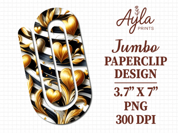 Golden Abstract Hearts Jumbo Paperclip: Graphics for Crafts & Small Business Branding