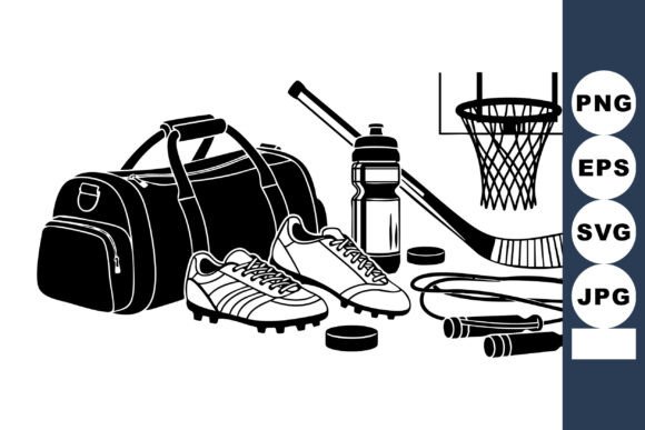 Monochrome Sports Equipment Still Life: Graphics for Crafts