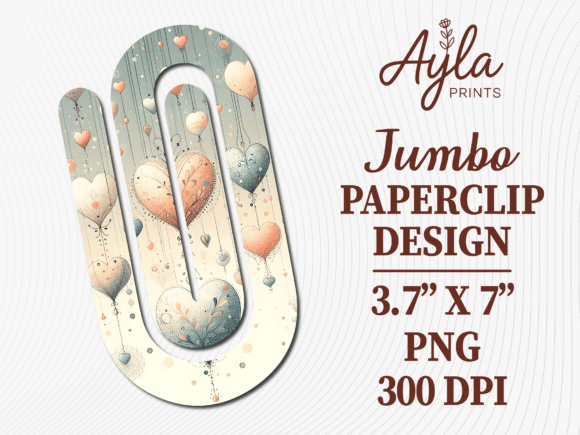 Pastel Heart Pattern Jumbo Paperclip PNG: Graphics for Crafts