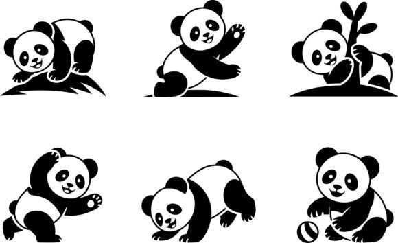 Playful Panda Vector Silhouette Graphics