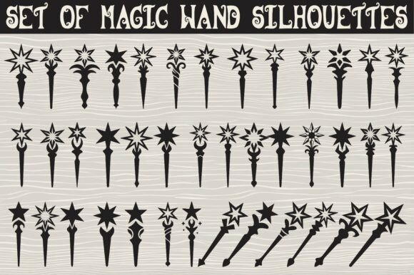 Stylish Set of Magic Wand Silhouettes